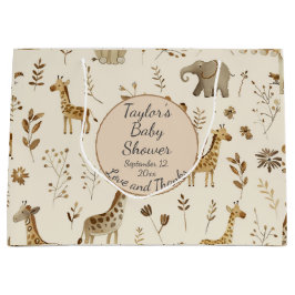 Bolsa De Regalo Grande Baby Shower de Boho White Beige Jungle Animales