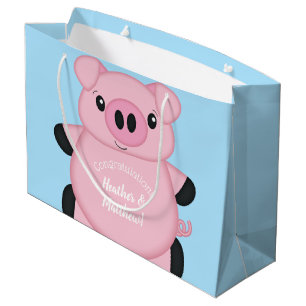 Bolsa De Regalo Grande Baby Shower de cerdo azul
