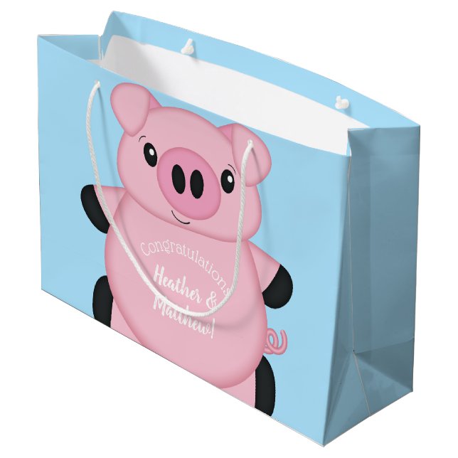 Bolsa De Regalo Grande Baby Shower de cerdo azul (Angulo reverso)