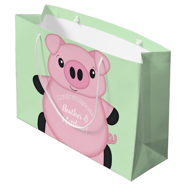 Bolsa De Regalo Grande Baby Shower de cerdo verde (Angulo reverso)