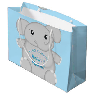 Bolsa De Regalo Grande Baby Shower de Elefante Azul