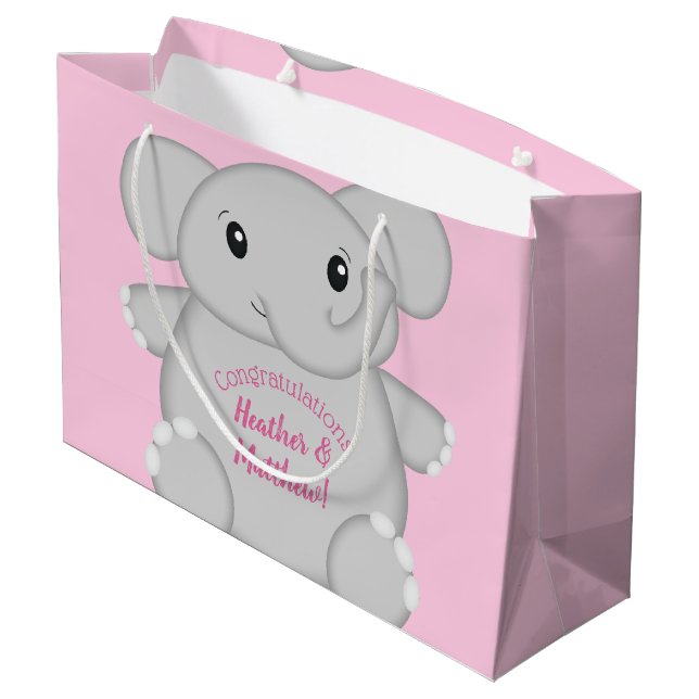 Bolsa De Regalo Grande Baby Shower de Elefante Rosa (Angulo reverso)