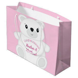 Bolsa De Regalo Grande Baby Shower de oso polar rosa