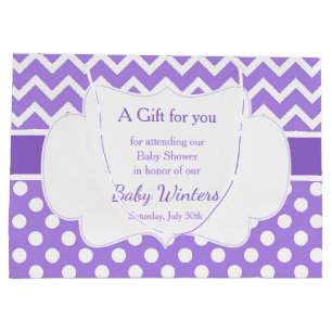 Bolsa De Regalo Grande Baby Shower de puntos de polka morado y crudo
