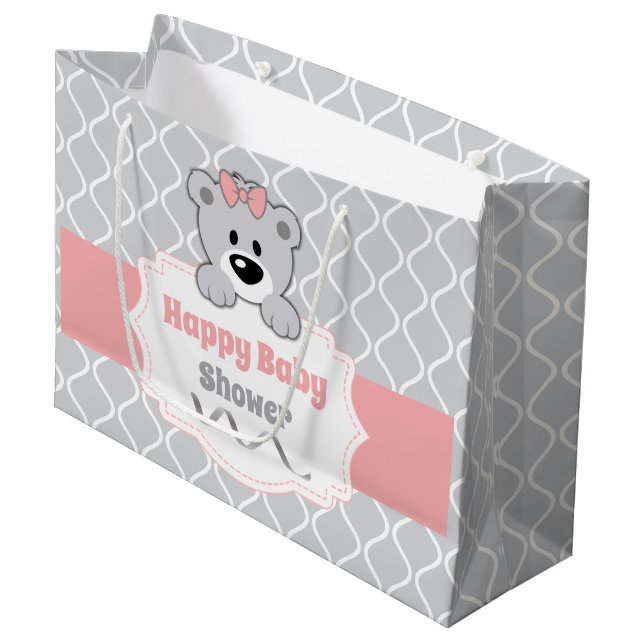 Bolsa De Regalo Grande Baby Shower de Teddy Bear personalizado (Angulo Anverso)