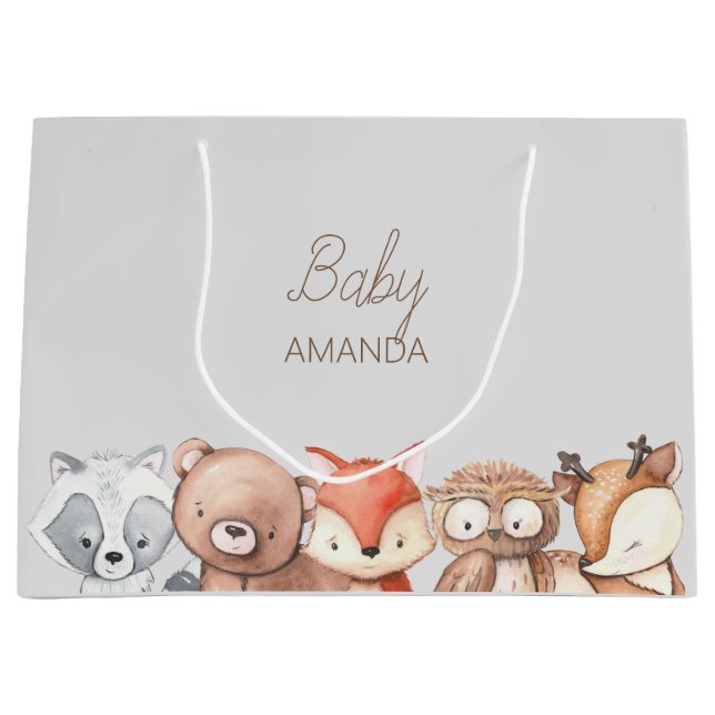 Bolsa De Regalo Grande Baby Shower de Woodland Animals (Anverso)