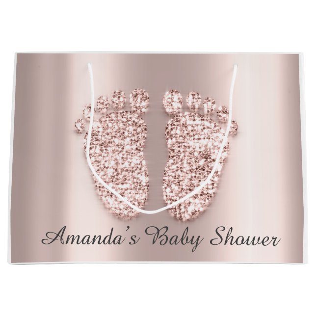 Bolsa De Regalo Grande Baby Shower Feet Boy Chica Nombre Rosa Rubor (Anverso)