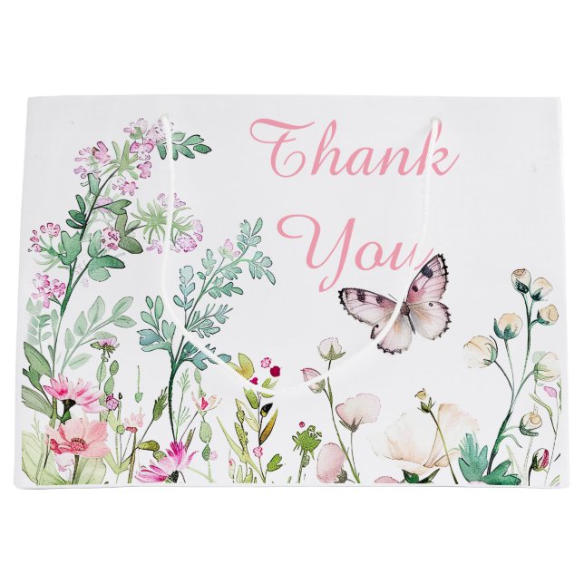 Bolsa De Regalo Grande Baby Shower floral de mariposa verde primavera (Anverso)