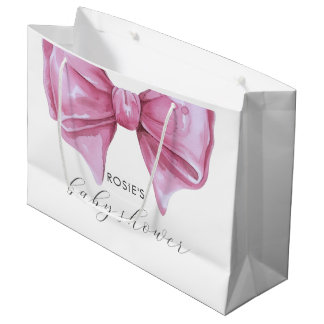 Bolsa De Regalo Grande Baby Shower Girly Pink Watercolor Bow