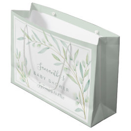 Bolsa De Regalo Grande Baby Shower Greenery Elegant Watercolor Botánico