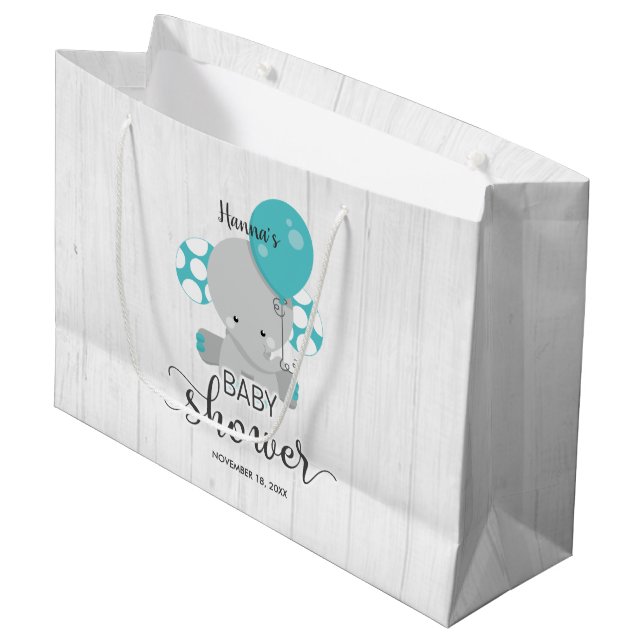 Bolsa De Regalo Grande Baby Shower neutral de género de leña y elefante V (Angulo Anverso)