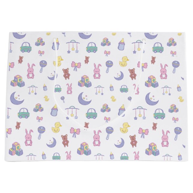 Bolsa De Regalo Grande Baby Shower Neutral Pastel de Género (Anverso)