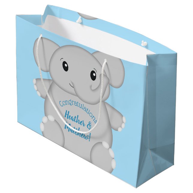 Bolsa De Regalo Grande Baby Shower para elefantes azules (Angulo reverso)