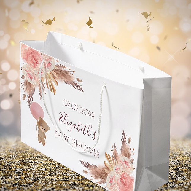 Bolsa De Regalo Grande Baby Shower teddy floral pampas rosa rubio (Subido por el creador)