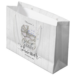 Bolsa De Regalo Grande Baby Shower White Wood & Vintage Carriage Boy