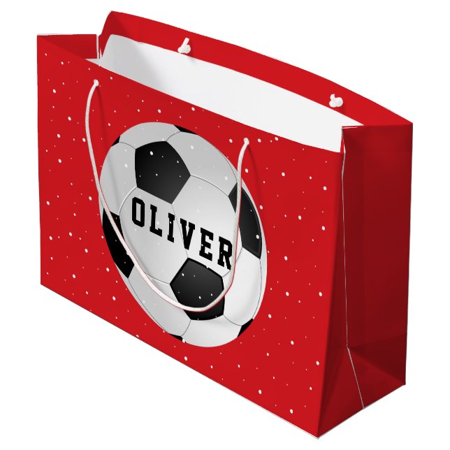 Bolsa De Regalo Grande Balas de fútbol niños nombran Navidades rojos (Angulo reverso)