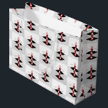 Bolsa De Regalo Grande Balas y aviones de arte atómico retro<br><div class="desc">El diseño de estilo retro de arte atómico presenta "baudibles" rojos/blancos/negros centrados entre una torre de cuatro dimensiones de planos geométricos sobre fondo de bloques de color gris</div>