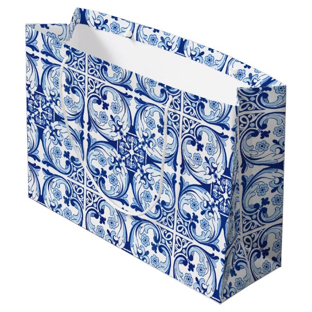 Bolsa De Regalo Grande Baldosa azul portuguesa (Angulo reverso)