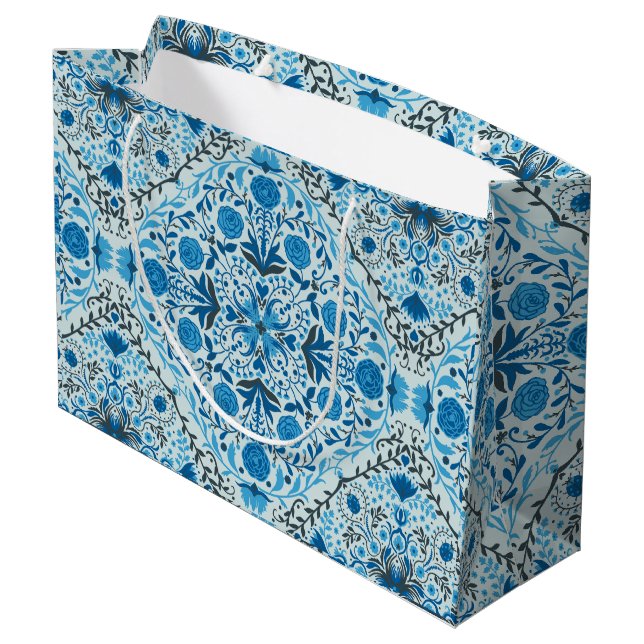 Bolsa De Regalo Grande Baldosas florales azules (Angulo reverso)