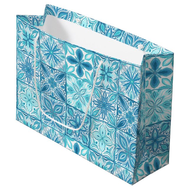 Bolsa De Regalo Grande Baldosas orgánicas en azul y blanco (Angulo Anverso)