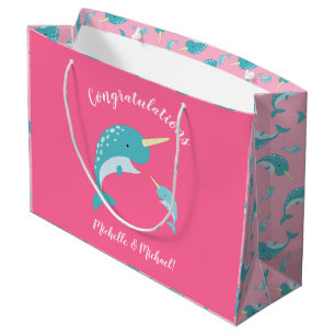 Bolsa De Regalo Grande Ballena Chica rosa Narwhal Baby Shower