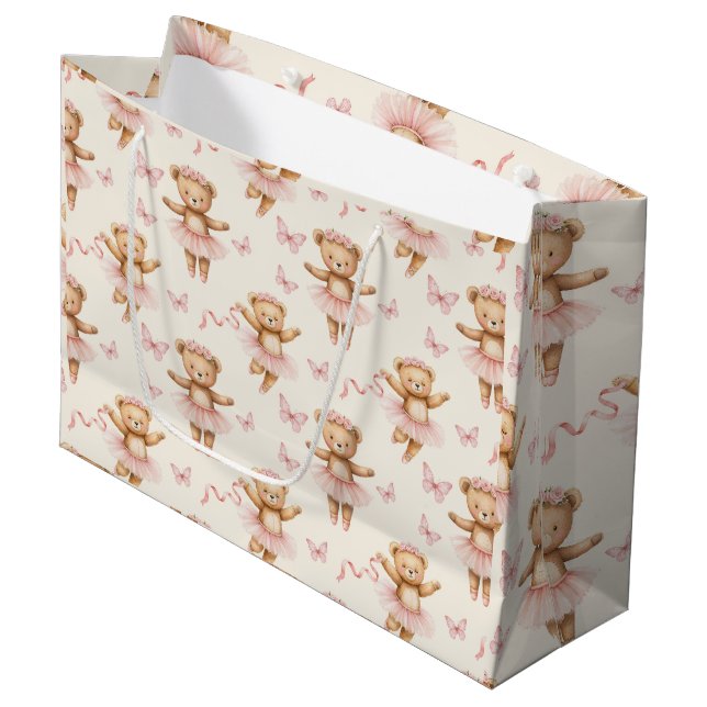 Bolsa De Regalo Grande Ballerina Teddy Bears Pink Tutus and Butterflies (Angulo Anverso)