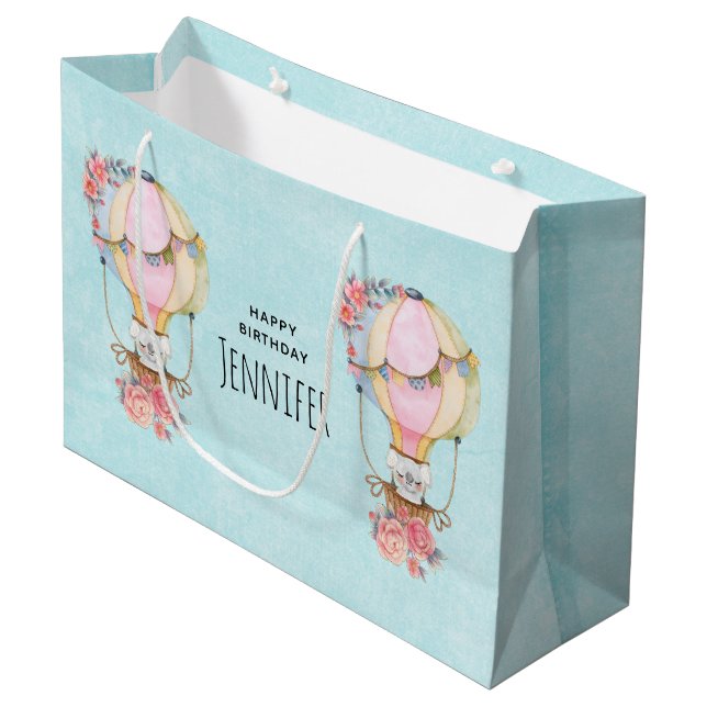 Bolsa De Regalo Grande Balón de aire caliente lindo con acuarela de oso C (Angulo Anverso)