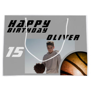 Bolsa De Regalo Grande Baloncesto Ball Boy Foto Feliz cumpleaños