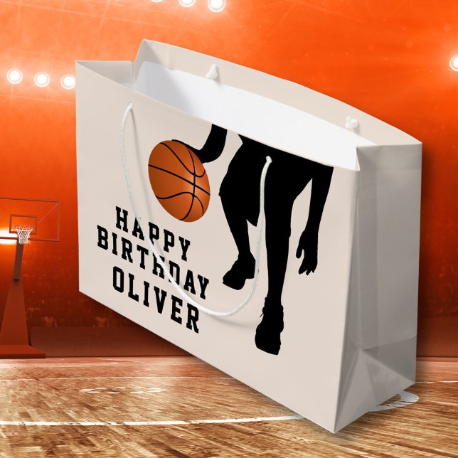 Bolsa De Regalo Grande Baloncesto Jugador Negro Silhouette Happy Birday (Subido por el creador)