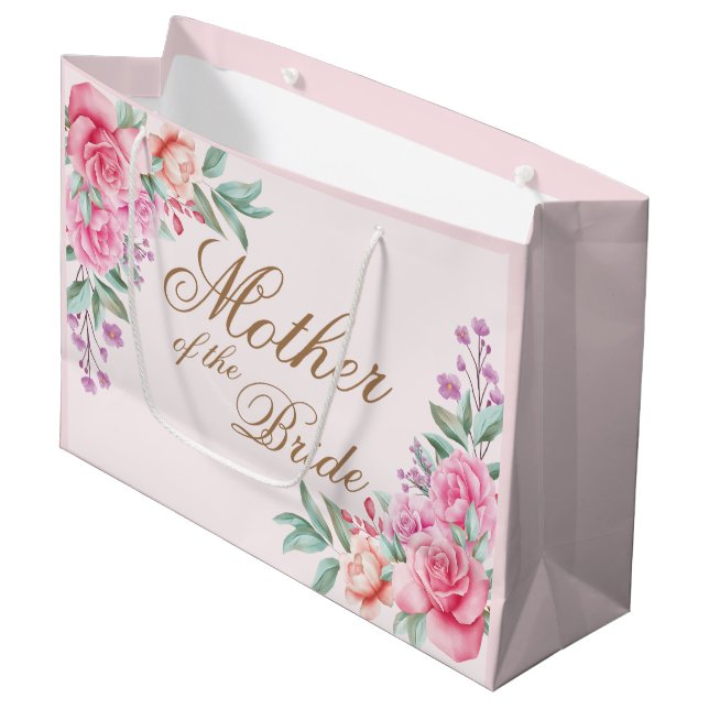 Bolsa De Regalo Grande Banda de novias rosa floral personalizada para Bri (Angulo Anverso)