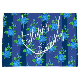 Bolsa De Regalo Grande Bandas Azules Y Rosas