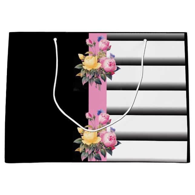 Bolsa De Regalo Grande Bandas de impresión floral (Anverso)