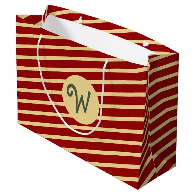 Bolsa De Regalo Grande Bandas doradas monogramadas en rojo (Angulo reverso)