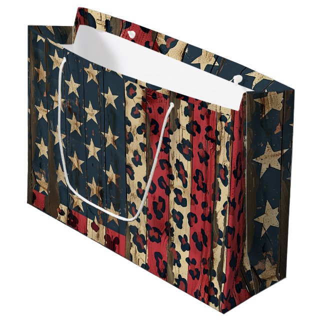 Bolsa De Regalo Grande Bandera Americana Rústica Estampado Leopardo (1) (Angulo Anverso)