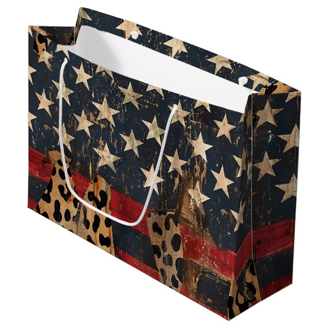 Bolsa De Regalo Grande Bandera Americana Rústica Estampado Leopardo (3) (Angulo Anverso)