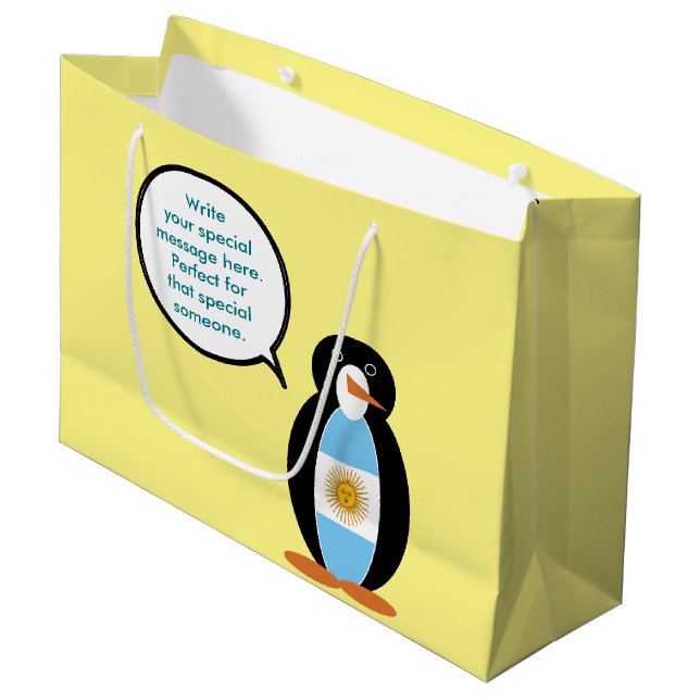 Bolsa De Regalo Grande Bandera argentina hablando con la señora Penguin p (Angulo Anverso)
