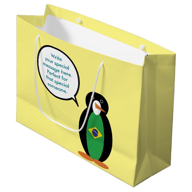 Bolsa De Regalo Grande Bandera brasileña habla de la señorita Penguin per (Angulo Anverso)