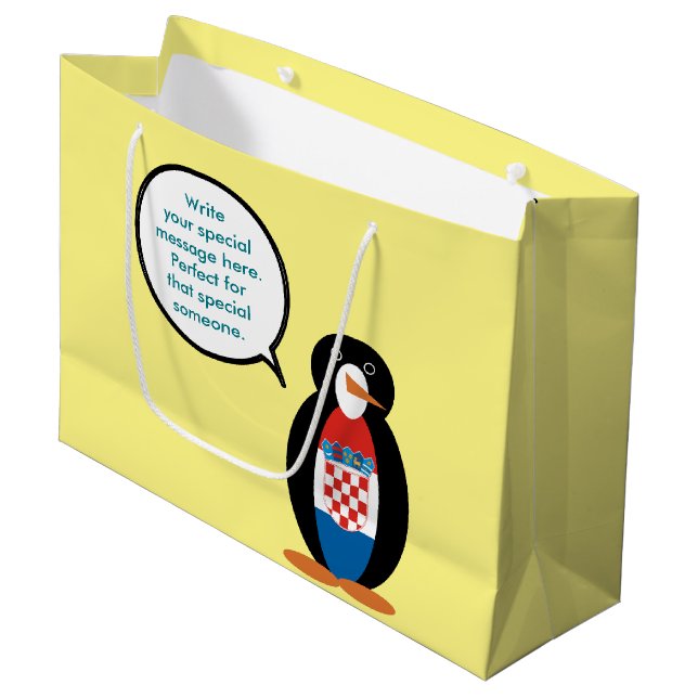 Bolsa De Regalo Grande Bandera croata hablando con la señora Penguin pers (Angulo Anverso)