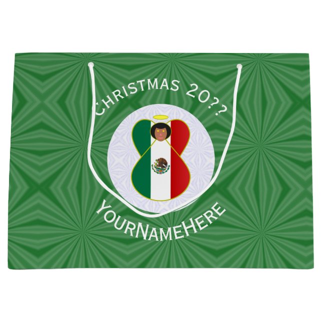Bolsa De Regalo Grande Bandera de los Navidades Angel de México personali (Anverso)