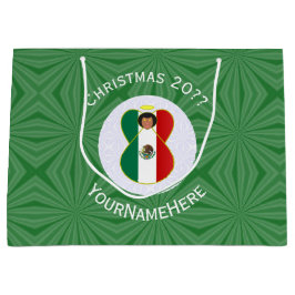 Bolsa De Regalo Grande Bandera de Navidad Ángel Mexicano Personalizada 