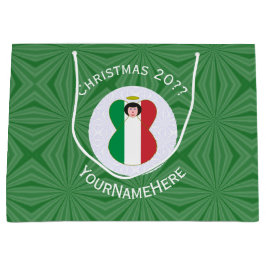 Bolsa De Regalo Grande Bandera de Navidad del ángel italiano personalizad