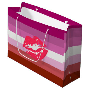 Bolsa De Regalo Grande Bandera de Orgullo Lesbiana con Lápiz Labial