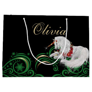 Bolsa De Regalo Grande Bañeras y copos de nieve Unicorn Green y Gold JOY