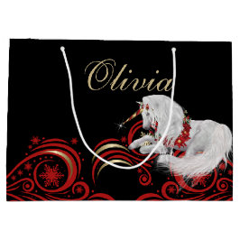 Bolsa De Regalo Grande Bañeras y copos de nieve Unicornio JUEGO rojo y or