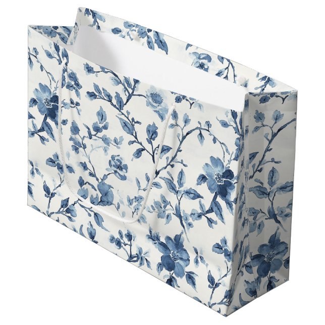 Bolsa De Regalo Grande Baño Nupcial Floral Blanco Azul (Angulo Anverso)