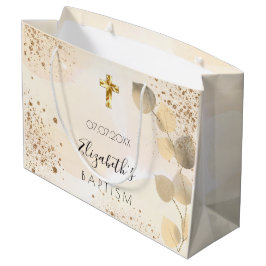 Bolsa De Regalo Grande Baptismo eucalipto purpurina monograma dorado