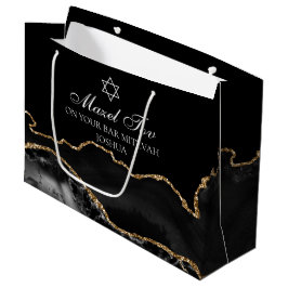 Bolsa De Regalo Grande Bar personalizado Mitzvah Mazel Tov Black Gold