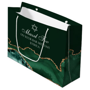 Bolsa De Regalo Grande Bar personalizado Mitzvah Mazel Tov Green Gold