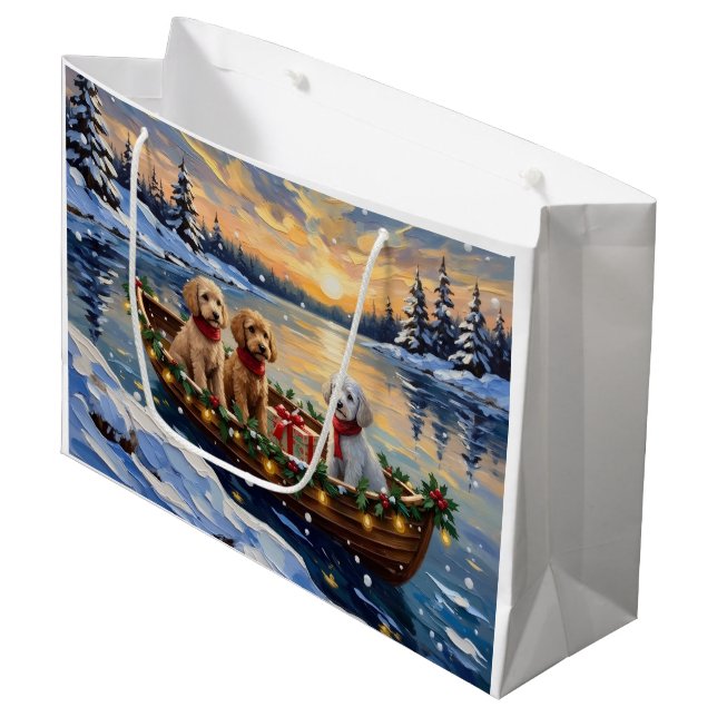 Bolsa De Regalo Grande Barco de Navidad de Caniche Fiesta (Angulo Anverso)