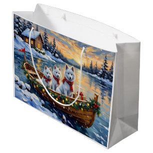 Bolsa De Regalo Grande Barco de Navidad de Samoyedo Blanco Fiesta